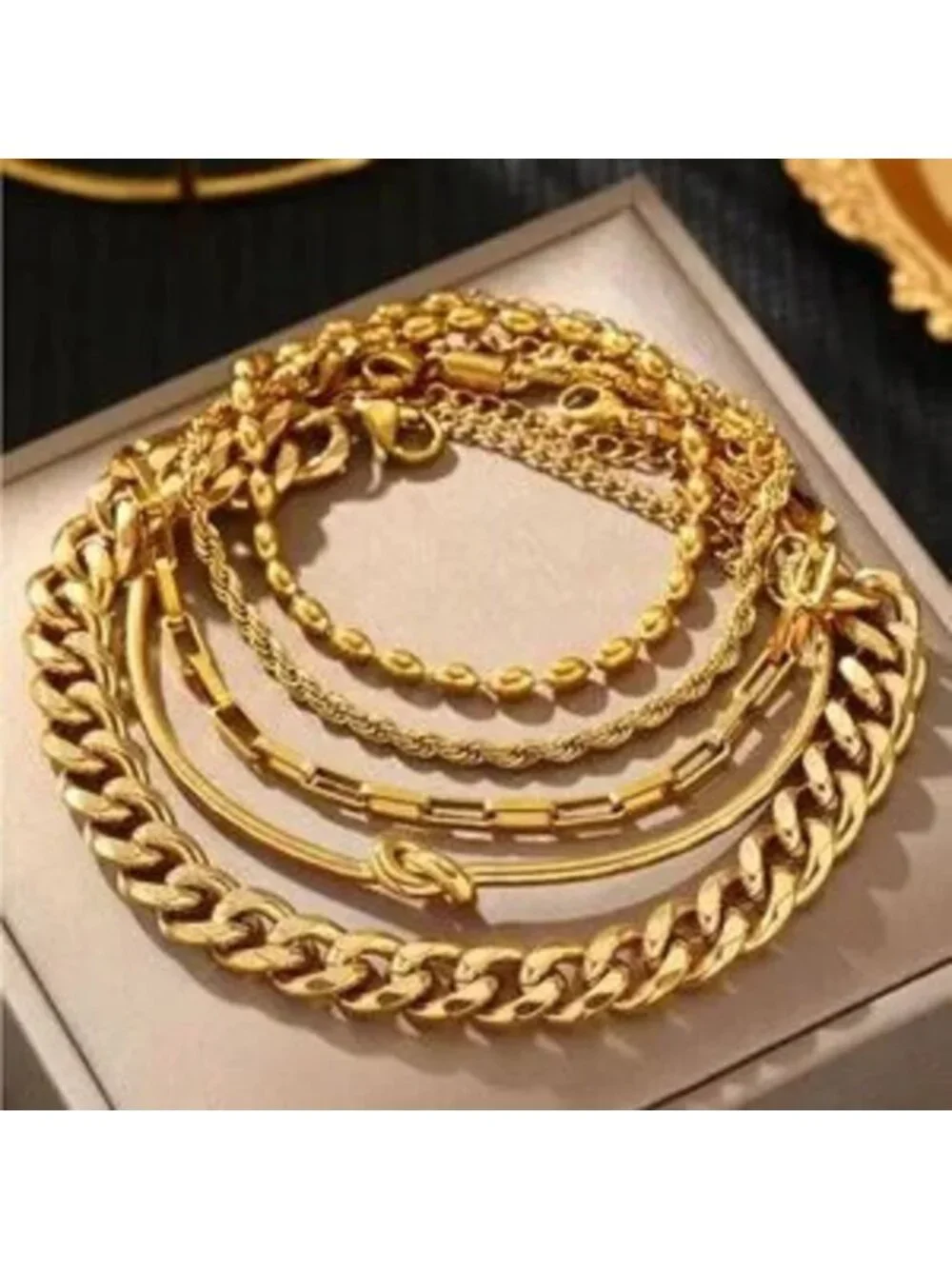 Gold Stainless Steel 5pc Bracelet Cuff Set